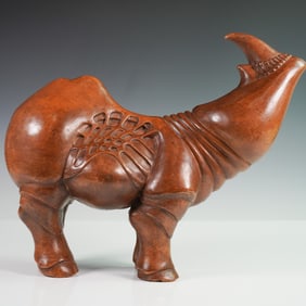Vintage Ceramic Rhinoceros Sculpture, Signed Thompson