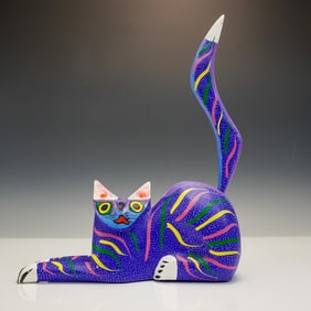 Luis Sosa Calvo Oaxacan Alebrije Wood Cat Sculpture
