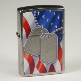 Zippo American Silver-Metal Lighter, Flag and Dog Tags