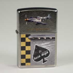 Zippo American Silver-Metal Lighter, P-51 Mustang - Aces High