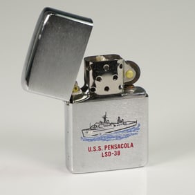 Zippo American Silver-Metal Lighter, U.S.S. Pensacola LSD-38