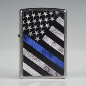 Zippo Lighter Police Flag Thin Blue Line with Box