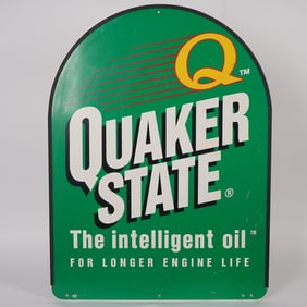 Quaker State Tombstone-Form Dual-Sided Metal Advertising Sign