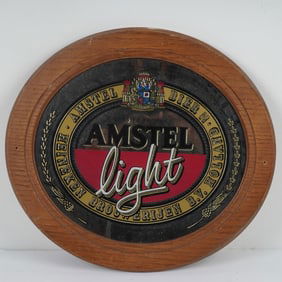 Amstel Light Advertising Sign in Oval Oak Frame