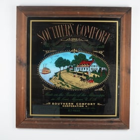Southern Comfort Advertising Mirror Sign, St. Louis River Scene