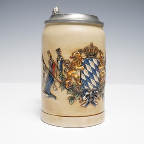 German Ceramic Beer Stein with Pewter Lid, 0.5L