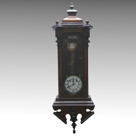 Victorian Walnut Wall Regulator Clock with Roman Numeral Dial