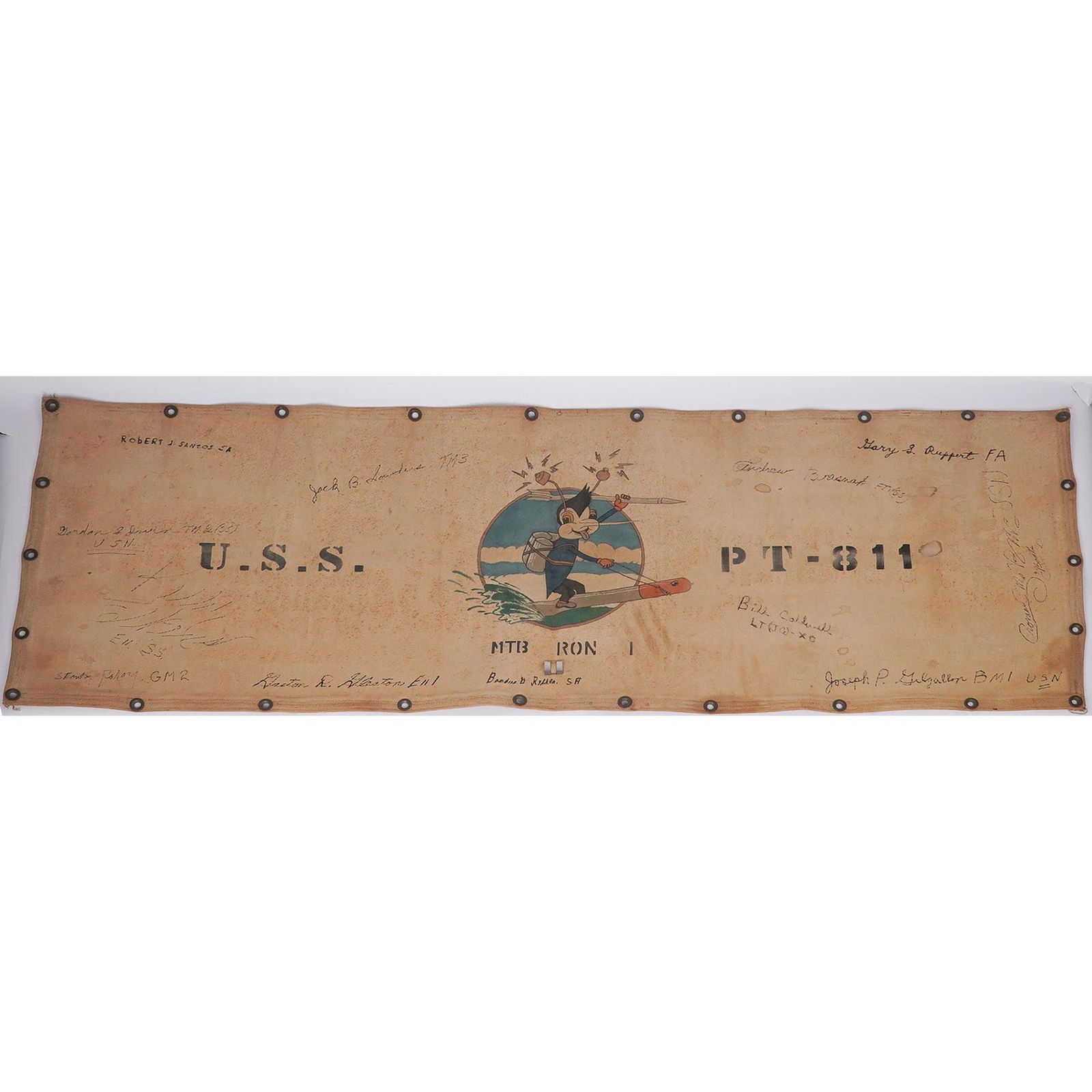 Canvas Banner for U.S.S. PT-811 Motor Torpedo Boat, MTB RON 1, Signed (1 of 8)
