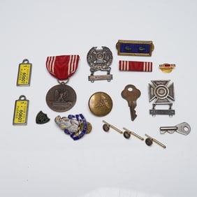 18pc Military Medals, Insignia, Keys, and Cufflinks Lot
