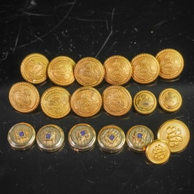 19pc Gold Tone Military and Masonic Button Set