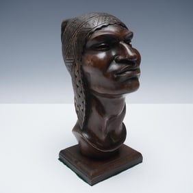 Flores Arias (Mexican, 20th c.) Hand Carved Warrior Sculpture