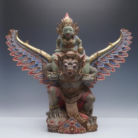 Balinese Polychrome Carved Wood Garuda Sculpture