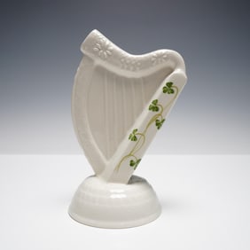 Donegal Belleek Harp Figure, Shamrock Design