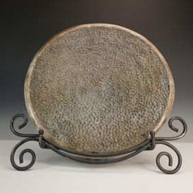 2pc Round Metal Sculpted Bowl with Black Metal Base