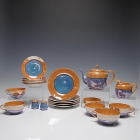 21pc Japanese Lusterware Tea Set with Teapot and Plates
