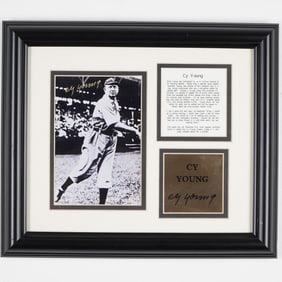 Cy Young Framed Display with Photo, Plaque, and Signature