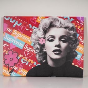 Framed Pop Art Canvas Print Marilyn Monroe w/ Supreme Logo Theme