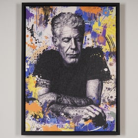 Framed Pop Art Style Anthony Bourdain on Canvas Print