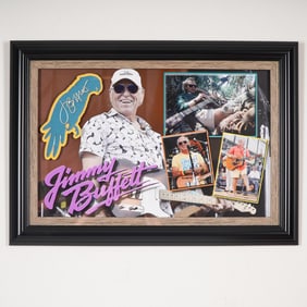 Framed Jimmy Buffett Tribute Display with Signed Parrot Patch