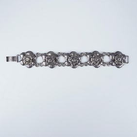 Sterling Silver Flower Link Bracelet