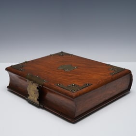 Wooden Book Form Storage Box with Hinged Lid