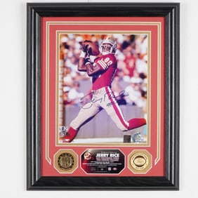 Jerry Rice Autographed Framed Photo with Commemorative Medallions