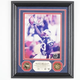 Deion Branch Signed Patriots Photo with Highland Mint Medallions