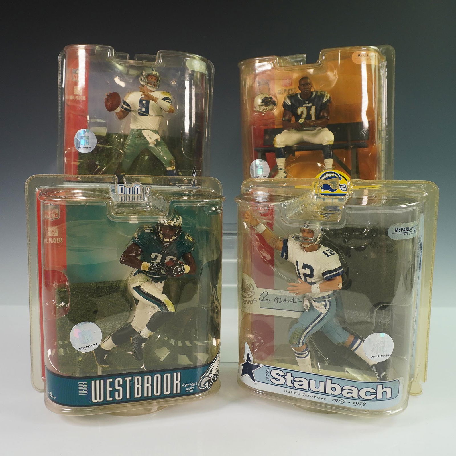 4pc McFarlane Toys NFL Action Figures, Tomlinson, Romo, Staubach, Westbrook (1 of 7)
