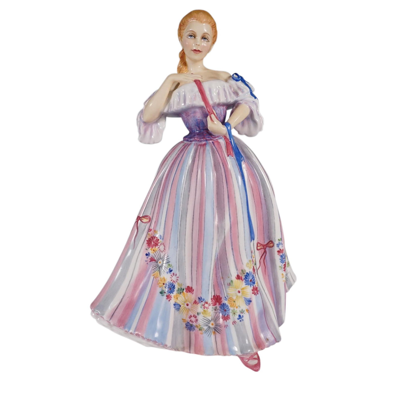 Royal Doulton "Adornment" HN3015 Limited Edition Figurine: Royal Doulton Adornment HN3015 from The Gentle Arts series, sculpted by Pauline Parsons. This elegant hand-decorated porcelain figurine features a poised young woman in a pastel gown adorned with flor