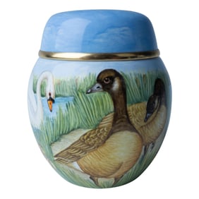 Elliot Hall Enamel Goose and Swan Ginger Jar
