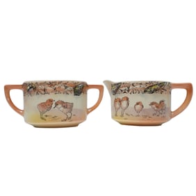 2pc Royal Doulton Creamer and Sugar Bowl, Rare Plover Chicks D4758