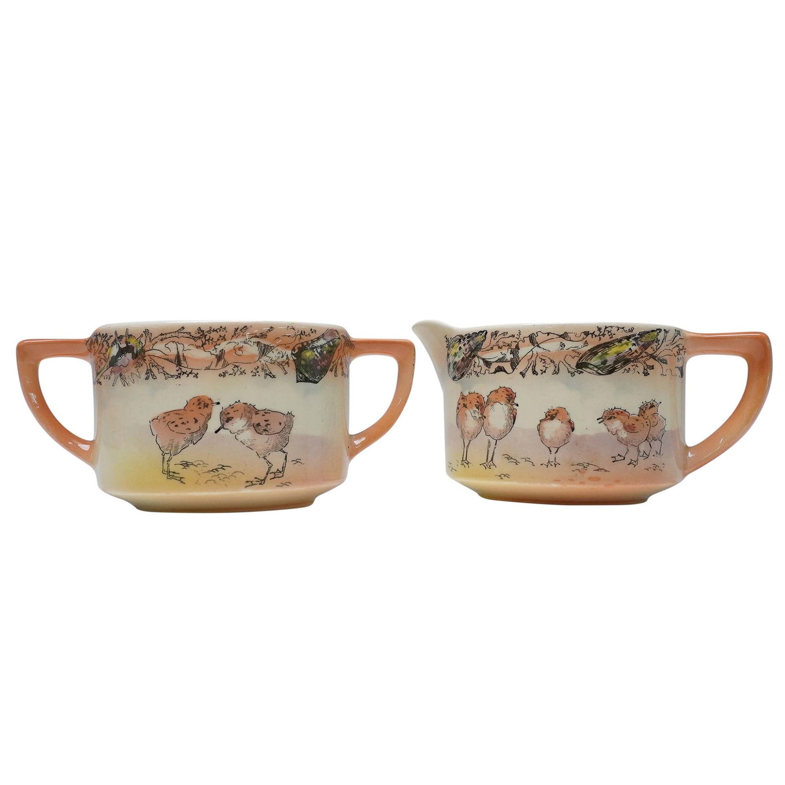 2pc Royal Doulton Creamer and Sugar Bowl, Rare Plover Chicks D4758 (1 of 4)