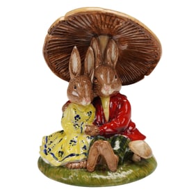 Royal Doulton Sample Prototype Bunnykins, Cuddling Under The Mushroom DB480