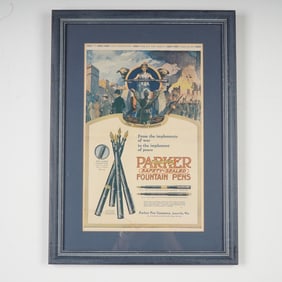 Original 1919 Framed Parker Safety-Sealed Pen Advertisement