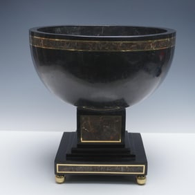 Neoclassical Style Black Marble and Brass Pedestal Bowl