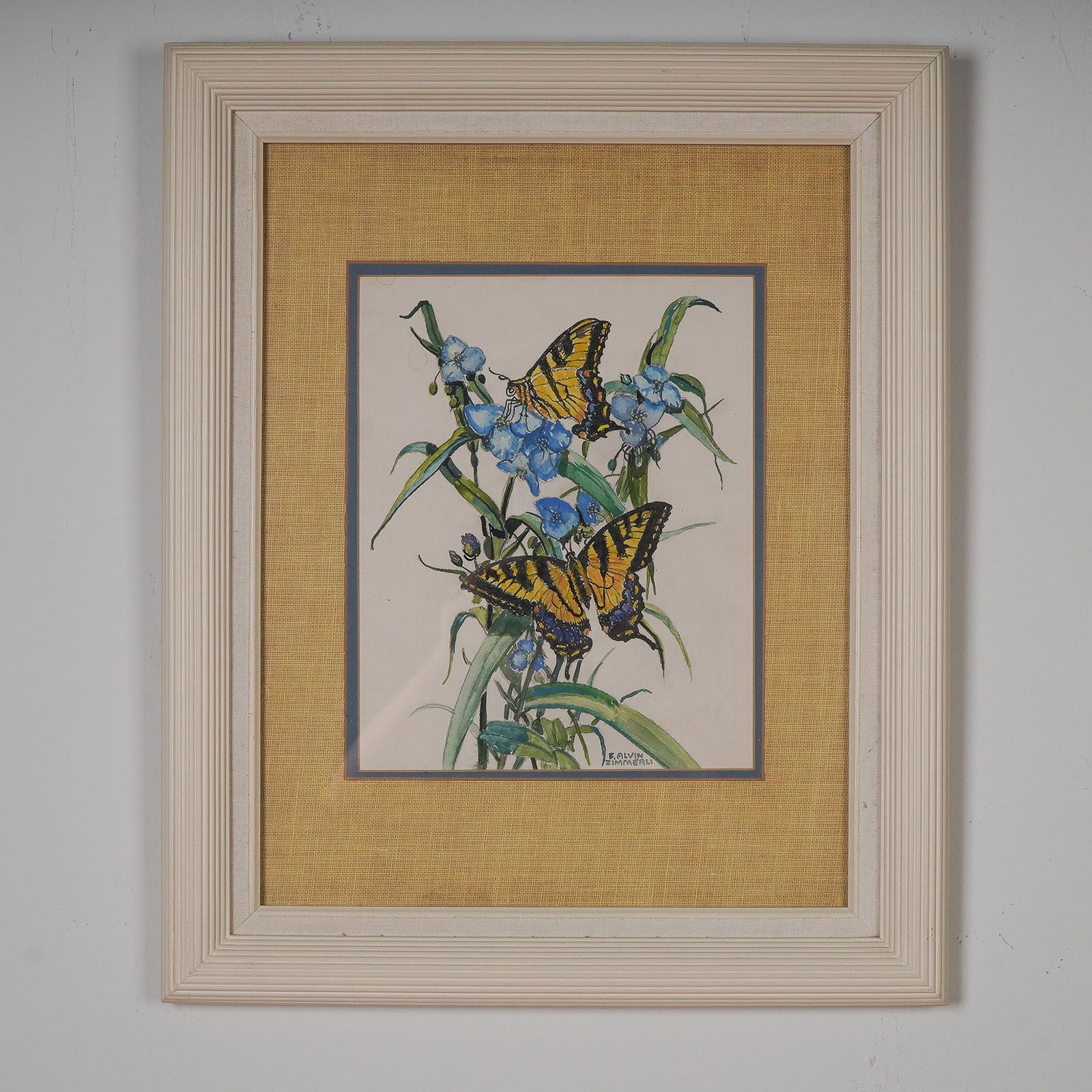 F. Alvin Zimmerli, Watercolor on Paper, Tiger Swallowtail on Lily, Signed (1 of 5)