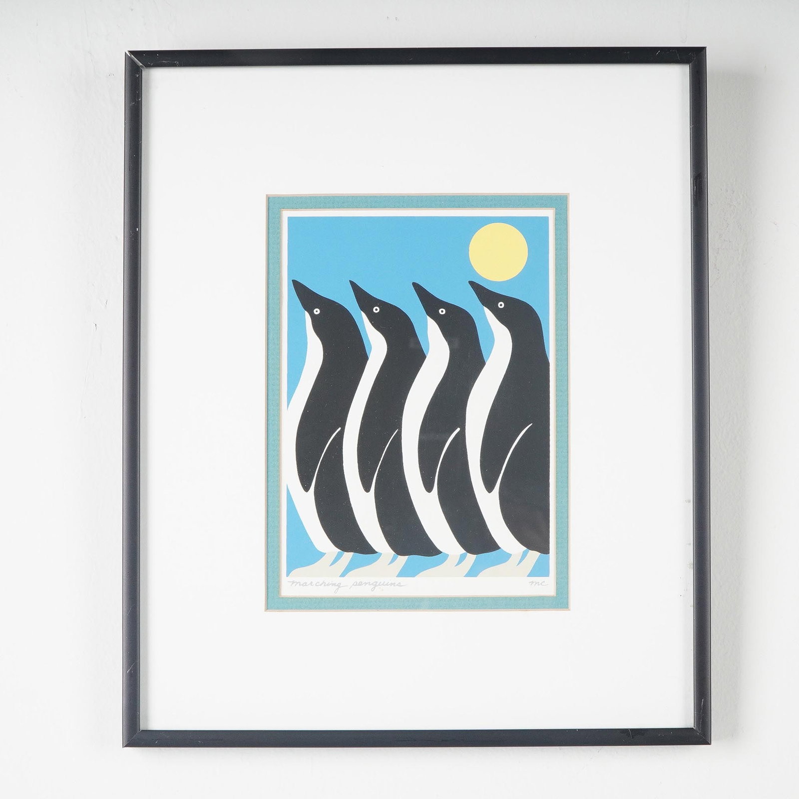 MC, Color Lithograph on Paper, Marching Penguins, Signed (1 of 5)