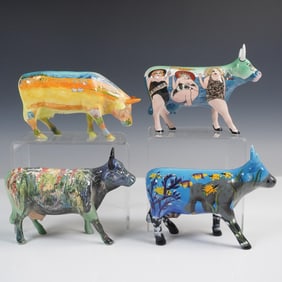 4pc CowParade Figurines, Ceramic, Early 2000s
