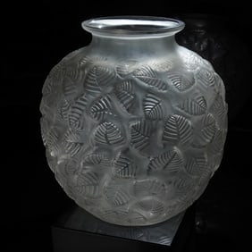 In the Style of Lalique Crystal Vase with Display Base