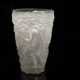 Czech Glassworks Crystal Vase with Cherub and Grapevine Relief