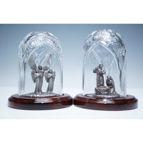2pc Waterford Crystal Domes with Pewter Nativity and Angel Figures