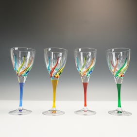 4pc CC Zecchin Style Murano Venetian Carnevale Wine Glasses