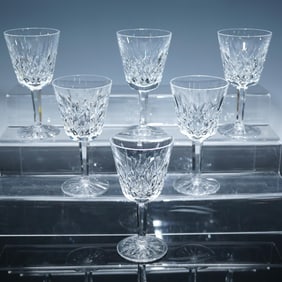 6pc Waterford Crystal Signed Claret Wine Glasses, Lismore
