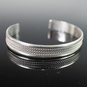 925 Silver Cuff Bracelet with Braided Center
