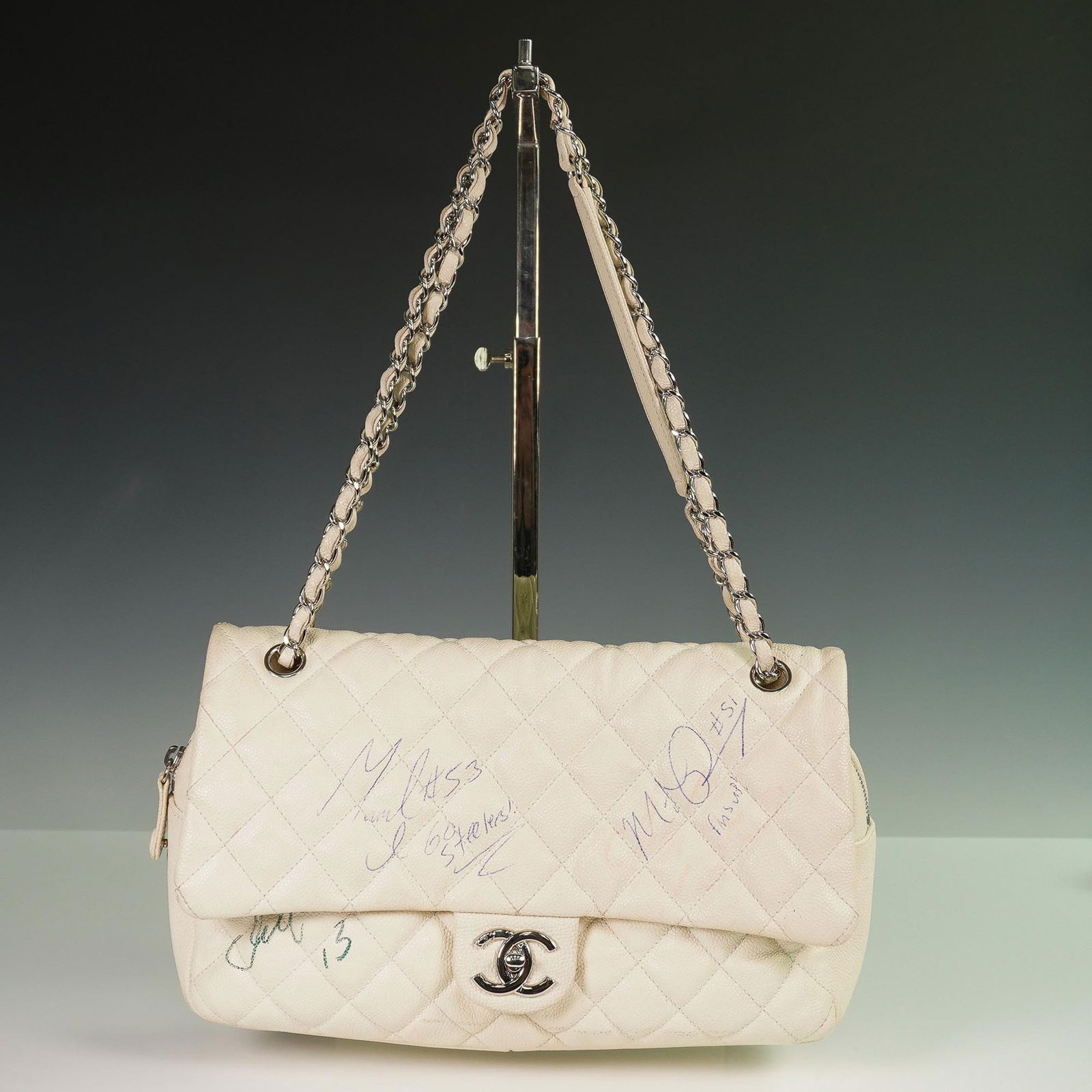 Chanel Caviar Flap Bag in Off-White with NFL Signatures (1 of 10)