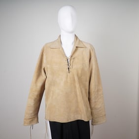 Men's Suede Pullover Shirt with Lace-Up Front, Size Medium