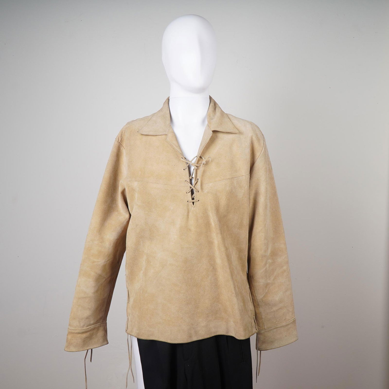 Men's Suede Pullover Shirt with Lace-Up Front, Size Medium (1 of 8)