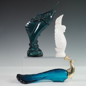 3pc Avon Figural Cologne Bottles, Peacock, Marlin, Swan