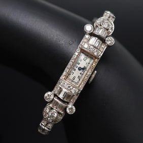 2.5 CTW Gruen Platinum and 14K White Gold Diamond Watch