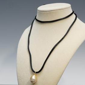 Tiffany & Co. Pearl Pendant Necklace, 18K on Silk Cord